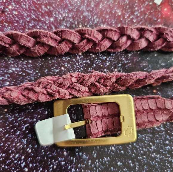 NWT ADA Adeline burgundy python‎ leather braided bohemian chic belt