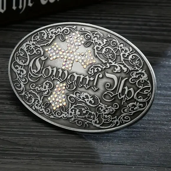 New Cowgirl Up Western Cross Belt Buckle Silver Rhinestone Country Rodeo Bling