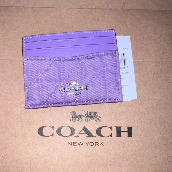 COACH Purple Card Holder Wallet Quilted w Silver Hardware AUTHENTIC NWT