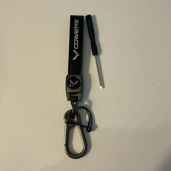 Corvette Key Fob Keychain in Black Leather NWT