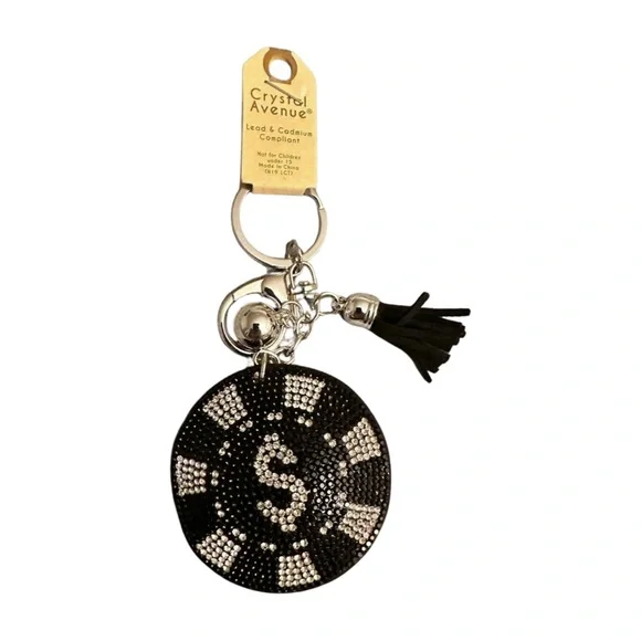 Crystal‎ Avenue Black and Silver Poker Chip Keychain