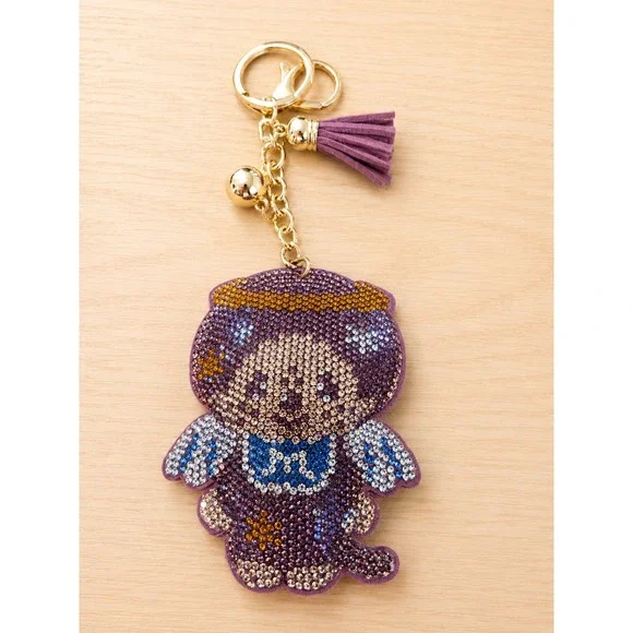Rhinestone Purple Angel Keychain Tassel Bag Charm Gold Tone Cute