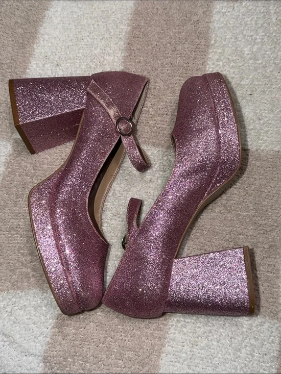 Steve Madden Glitter Platform Mary Jane Heels in Rose Pink