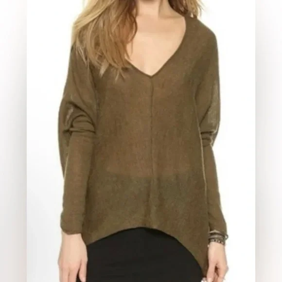 Free People Sadie Olive Green Dolman Sleeve V-Neck Sweater - Size M?