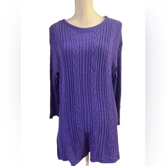 Vintage 80s Diane Von Furstenberg long PurpleCable Knit Sweater| purple tunic