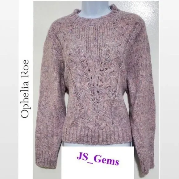 New Purple & Pink Cable Chunky Knit Cropped Pullover Sweater