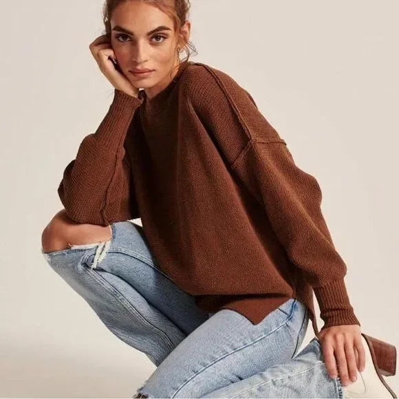 Abercrombie & Fitch Soft A&F Collection Brown Crewneck  Slouchy Sweater Small
