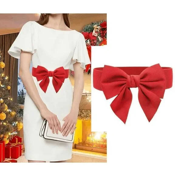 🎀 Red Bow Decor Elastic Stretchy Wide Corset Belt SIZE L-XL NEW