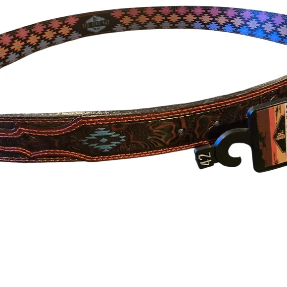 NWT Red Dirt Brown Turquoise Women's Western Cowgirl Belt Sz 42 Snap Buckle