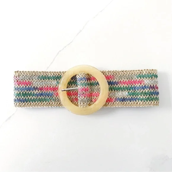 🤩 Pretty Wide Braided Straw Belt In Multiple Color With A Round Ivory Bu…