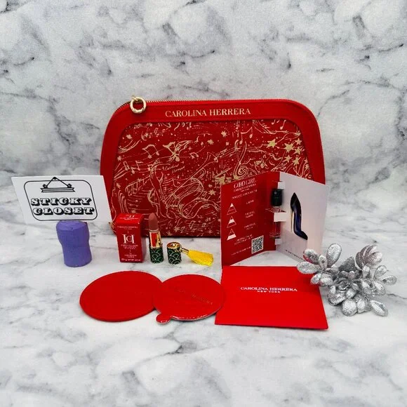 Carolina Herrera Beauty Gift Set-Red Pouch, Good Girl,Lipstick,Mirror-4pc-NEW