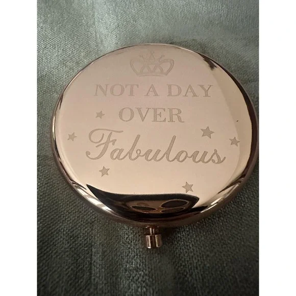 Not A Day Over Fabulous Rose Gold Compact Mirror Dual Sided Round‎ Purse Travel