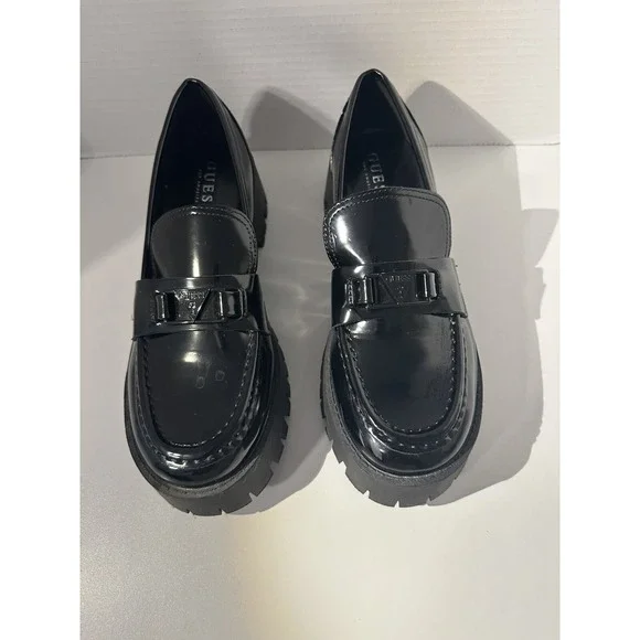 Guess Black Patent Leather Platform Loafers Shoes SIZE 8.5
