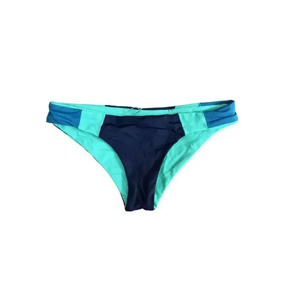 L*SPACE Mia Bikini Bottom XS Reversible Blue Green Colorblock NWT