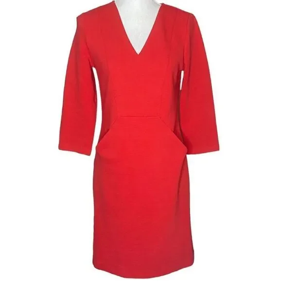 Boden Bronte Ottoman Fire Red Semi Fitted Shift Midi Dress Women's Size 6R