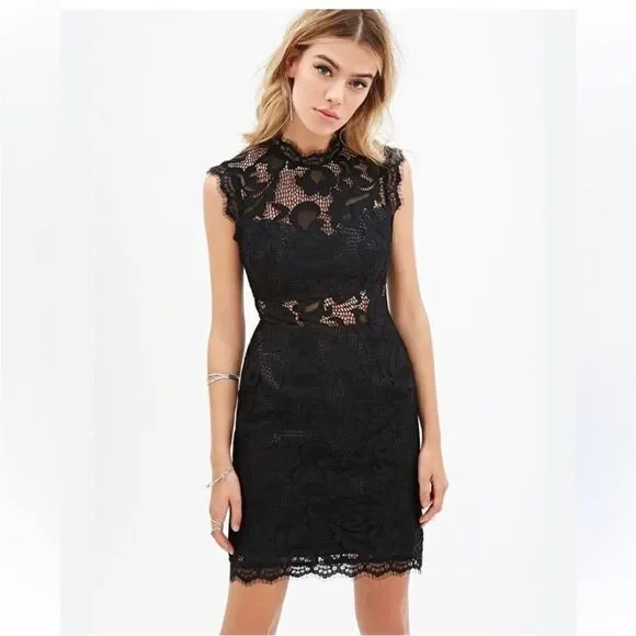 Dolce Vita Black Lace/faux leather Mini Dress, S