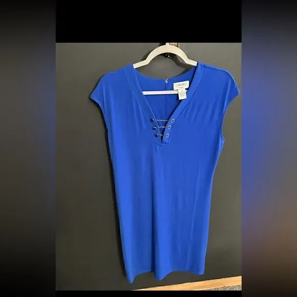 Carmen Marc Valvo Shift Shirt Dress Royal Blue EUC Size Medium
