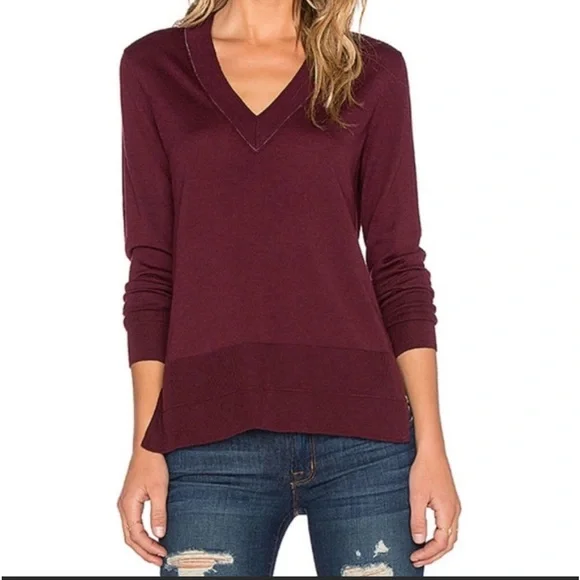 Rag and bone Leanna V Neck Sweater in Burgundy