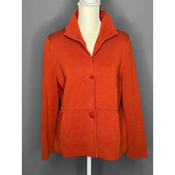 Talbots MP (Medium Petite) Burnt Orange Knit Sweater Button Down With Collar