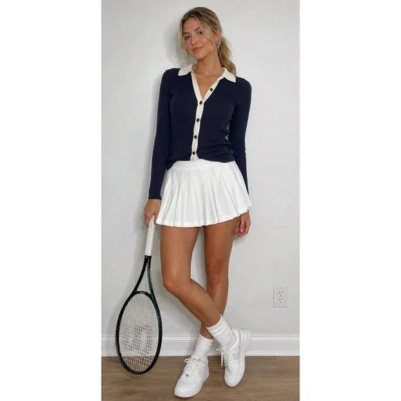 Talbots Black Polo Collared Cardigan Sweater Preppy Classic Tennis Ribbed Small