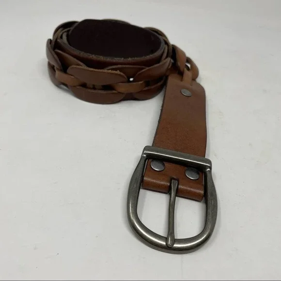 BANANA REPUBLIC Brown Leather Woven Braided Belt Size XS