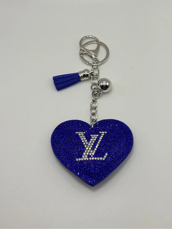 Royal Blue Crystal Heart Keychain with Silver Hardware