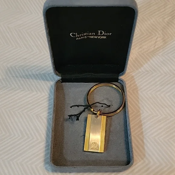 Vintage Christian Dior Gold & Silver Tone Metal Keychain Bag Purse Charm