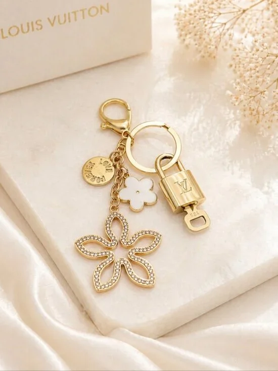 Authentic Louis Vuitton Lock & Key with Unbranded Flower Charm, Keychain