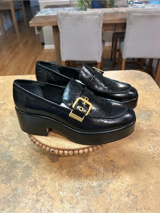 Anthropologie /Dolce Vita Yonder Black Platform Loafer with Gold Buckle