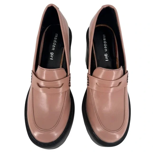 Madden Girl Kassidy Platform Penny Loafer Pink Block Heel Lug Sole Shoes Size 7