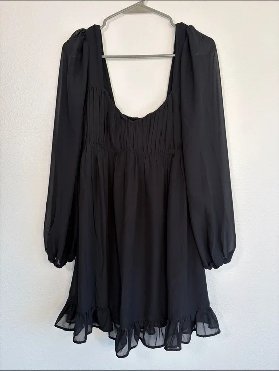 Abercrombie Chiffon Ballon Sleeve Babydoll Dress in Black - S