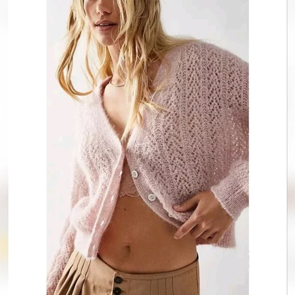 FREE PEOPLE Amelia Alpaca Cardigan In Mauve Moon Blish Pink NWT RARE Medium