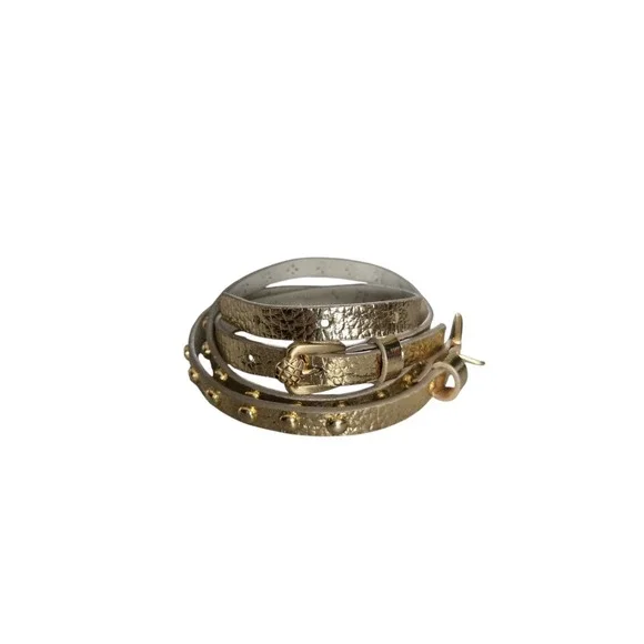 Y2K Dumond Womens‎ Golden Leather Wrap Belt S Skinny Studded Double Buckle Boho