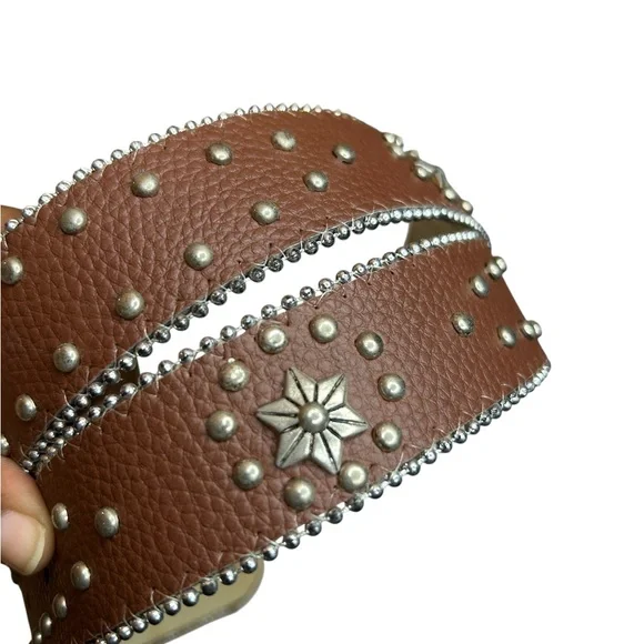 Vintage Brown Concho Western Belt Rhinestone Y2K Glam Southern Belle Accessory