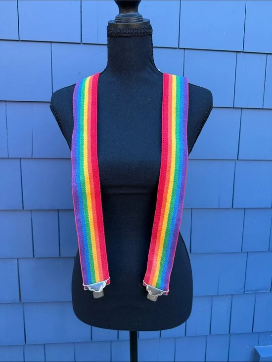Vintage Rainbow Stripe Suspenders - Multicolor stretch pride Mork & Mindy