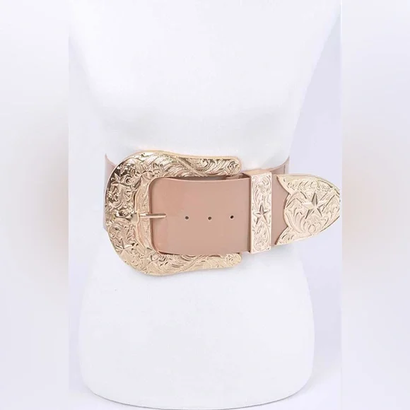 Plus Size Gold Buckle Wide Statement Belt