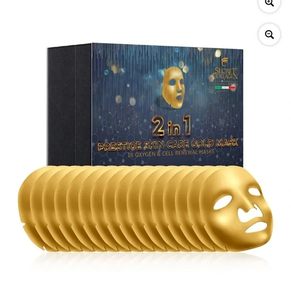 2 in 1 Prestige Skin Care Gold Mask | Oxygen Cell Renewal Masks Pack of 16