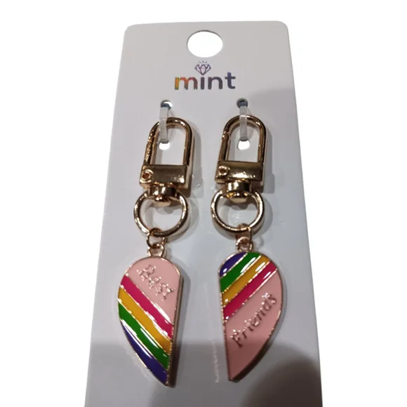 Best Friends Shared Heart Rainbow Keychain Purse Charm Belt Loop Charm Backpack