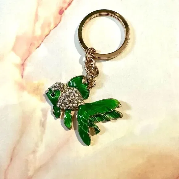 Green rhinestone fish keychain