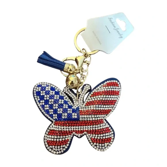 Patriotic Butterfly‎ Keychain with Tassel