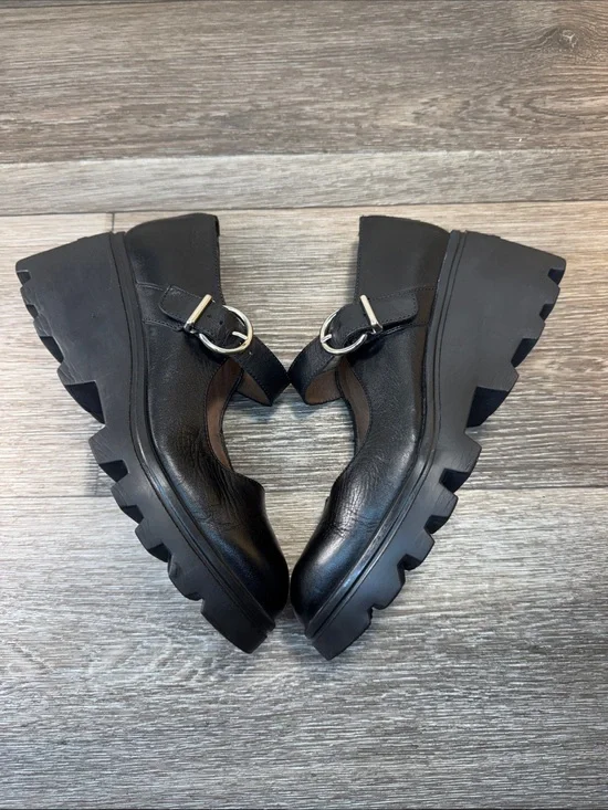 Wonders Chunky Black Leather Mary Jane Platform Shoes woman’s 38 (h20)