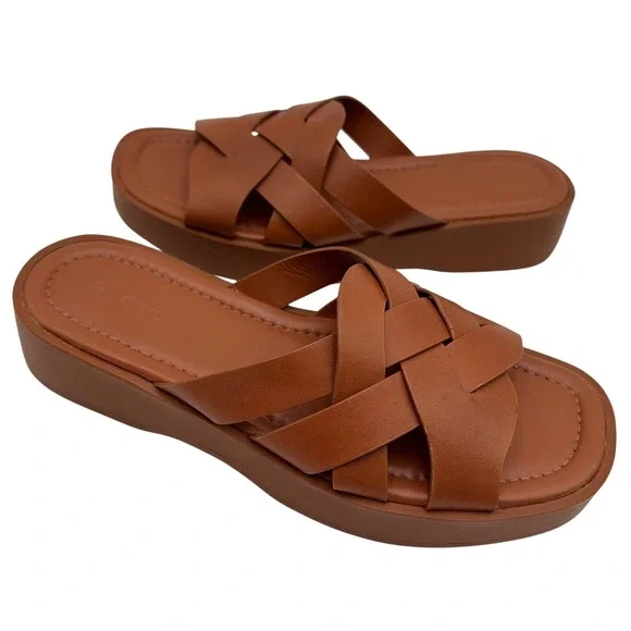 Pilcro Anthropologie Woven Slide Sandals Platform Women 40 EU 9 US Brown Leather