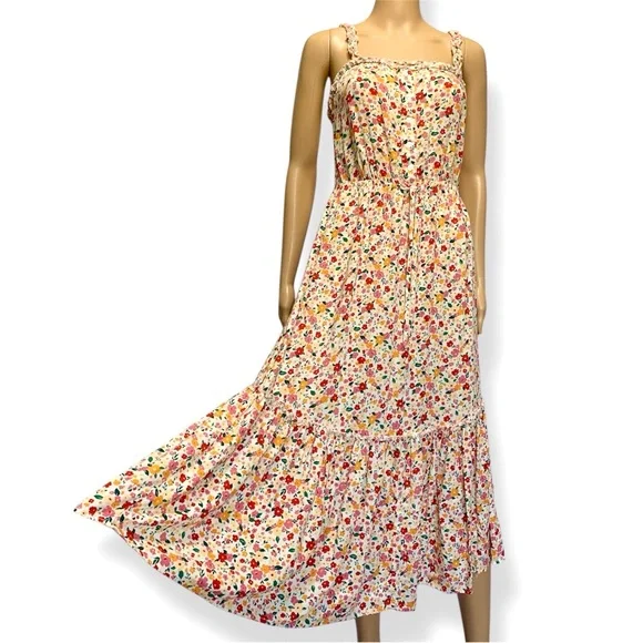 Indigo Rose Floral Tiered Summer Maxi Dress Women’s size S