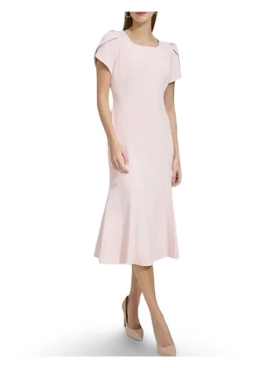 Marc New‎ York Pink Sheath Tulip Midi Dress Womens 18 Square Neck Office Party