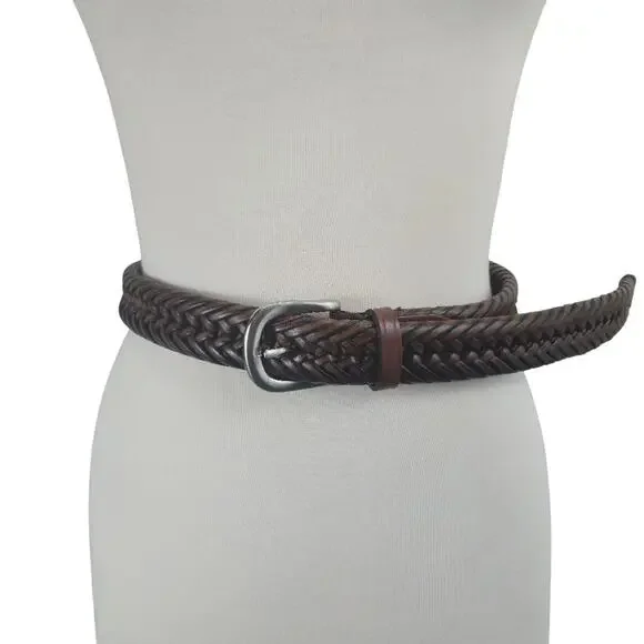 Unisex braided leather belt brown Size 34