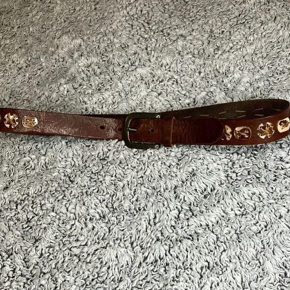 Beautiful Lg Solid Brass Western Leather Belt