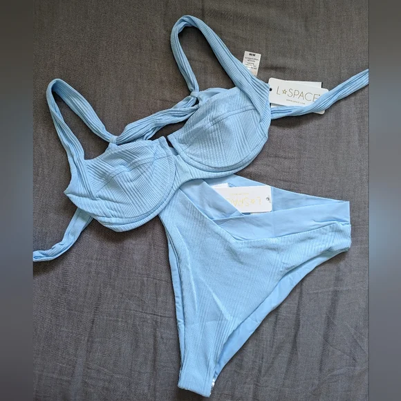 L*Space Camellia Court Bikini Set Sky Blue