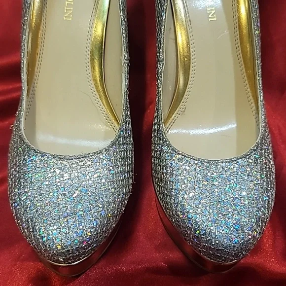 ENZO ANGIOLINI sz7.5 Smiles Easmiles platform stiletto RAINBOW GLITTER