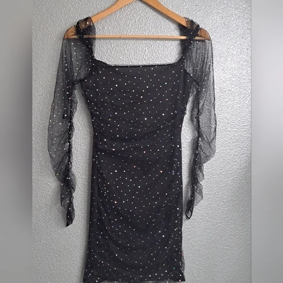 Double Crazy Black Sequin Dress     Size S