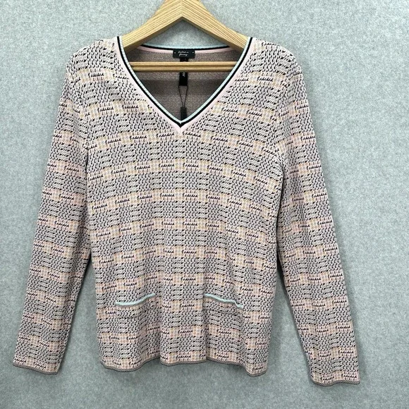Marc Cain Women's Luxury Patterned Tweed Plaid Cotton Blend Sweater‎ Size US 10